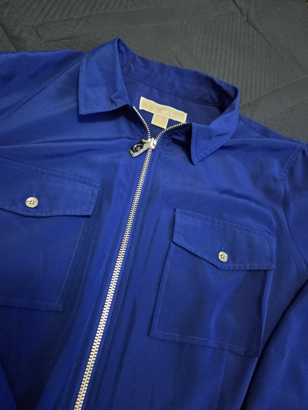 Michael Kors Royal Blue Zip-Front Shirt Jacket Womens Size 14 Missing Button